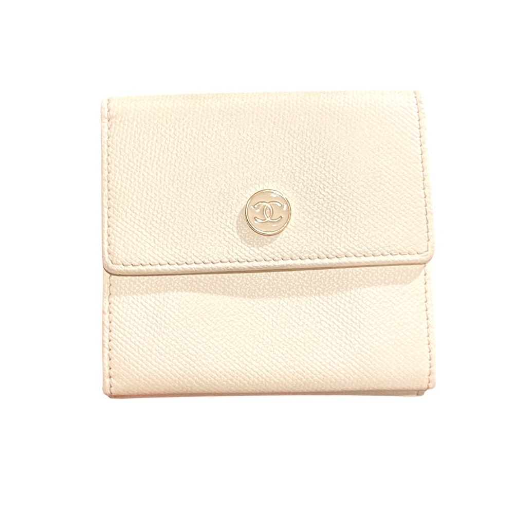 CHANEL Coco Button Leather Trifold Wallet